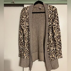 Chico's Animal Print Cardigan with Black and Tan Accents